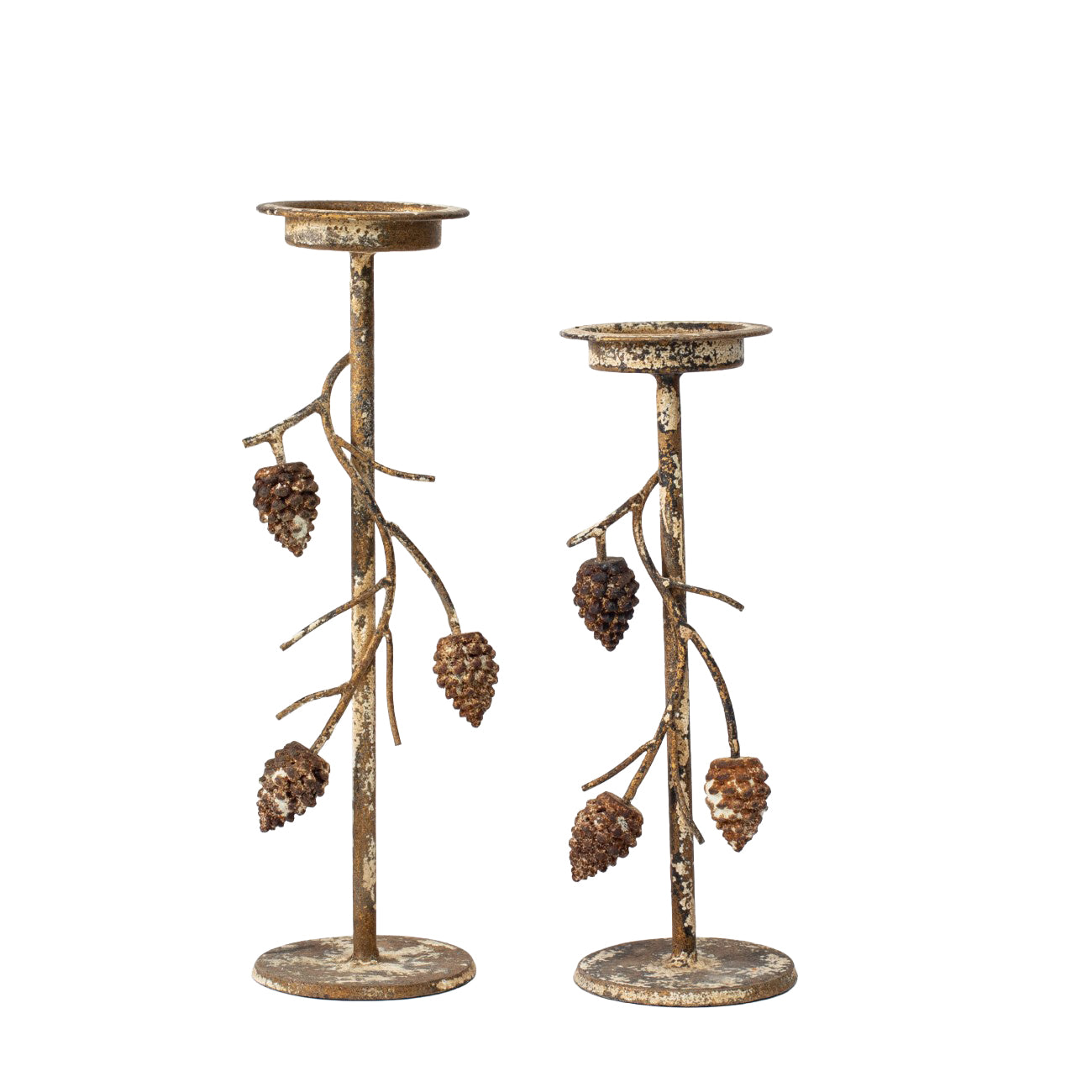Aura Candle Holder with Pinecone Branches Rustic Gold Small