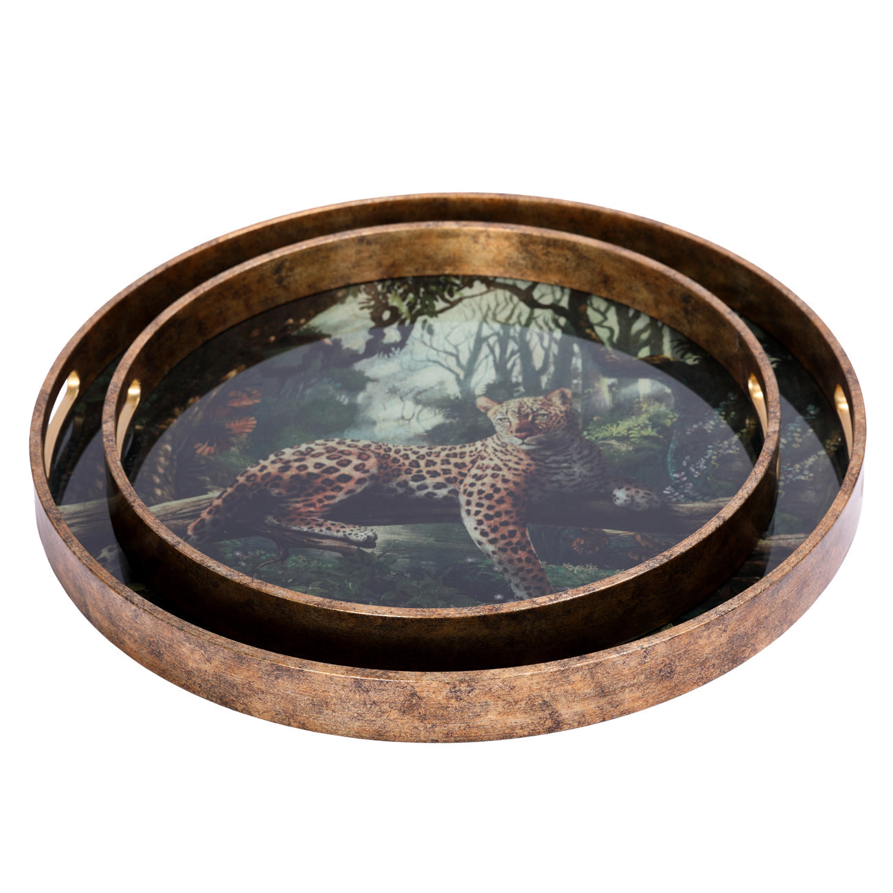 Set of 2 Lounging Leopards Decorative Trays